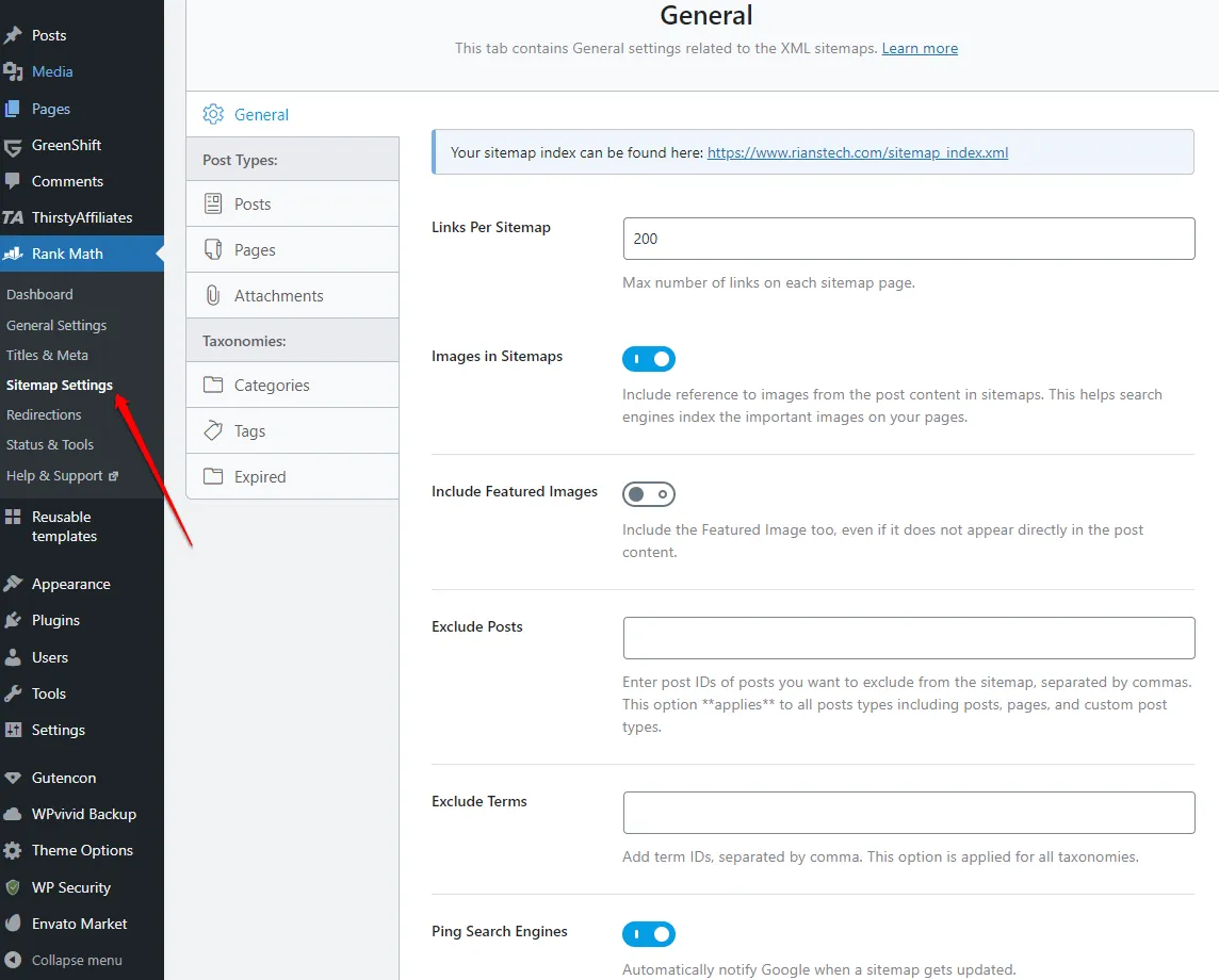 customized sitemap in rank math
