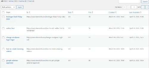 manage redirects in Rank Math redirection manager