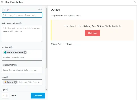 Rank Math Content AI Blog Post Outline