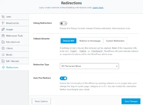 Rank Math Redirection Manager General Settings