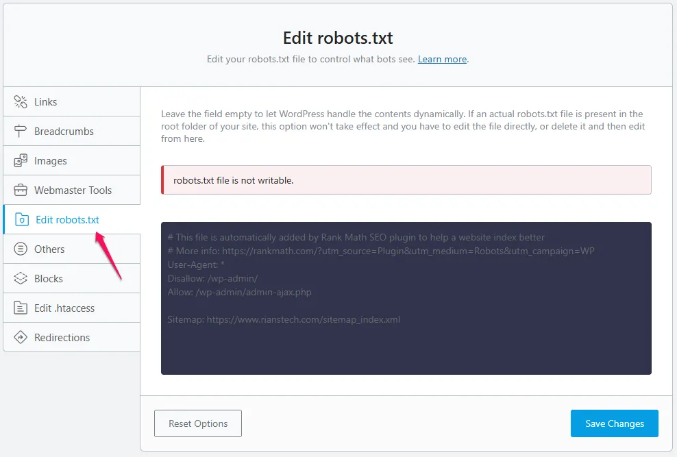 Rank Math SEO Analyzer_Robot TXT file