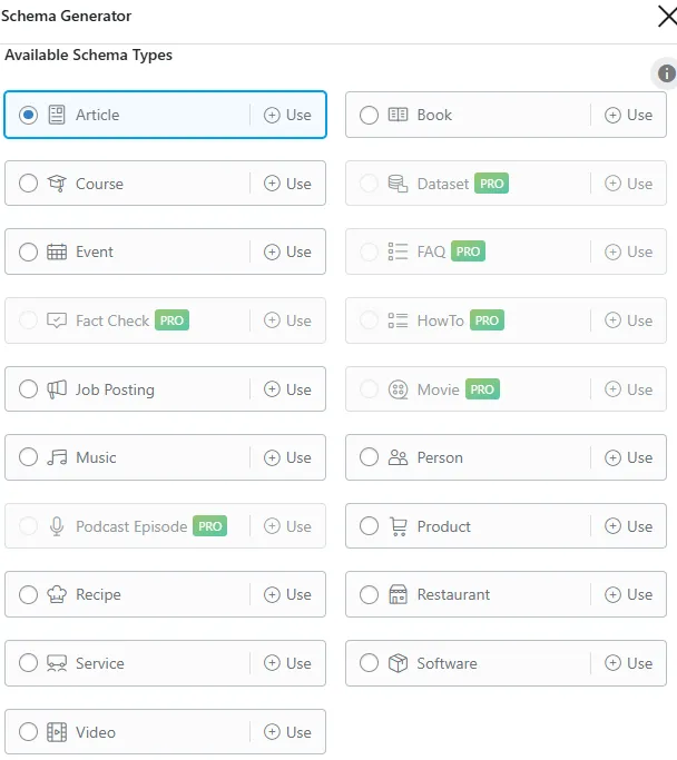 Rank Math Schema Types