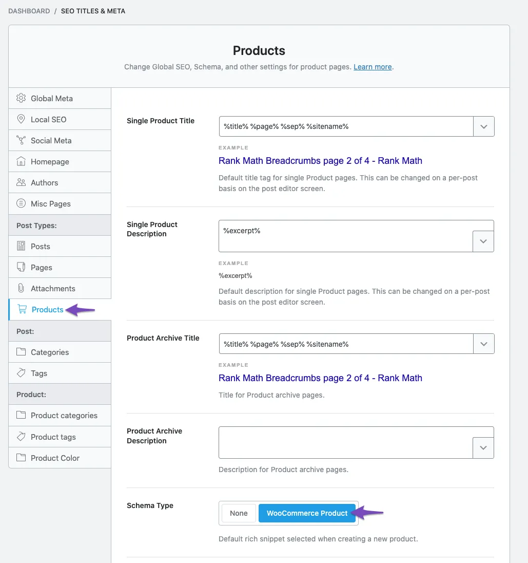 Rank Math WooCommerce Support