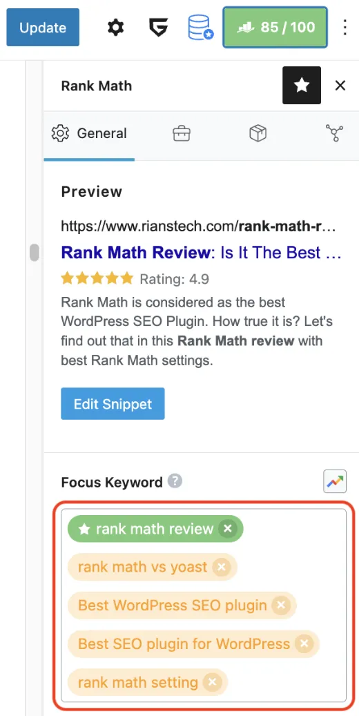 Rank Math Focus Keyword