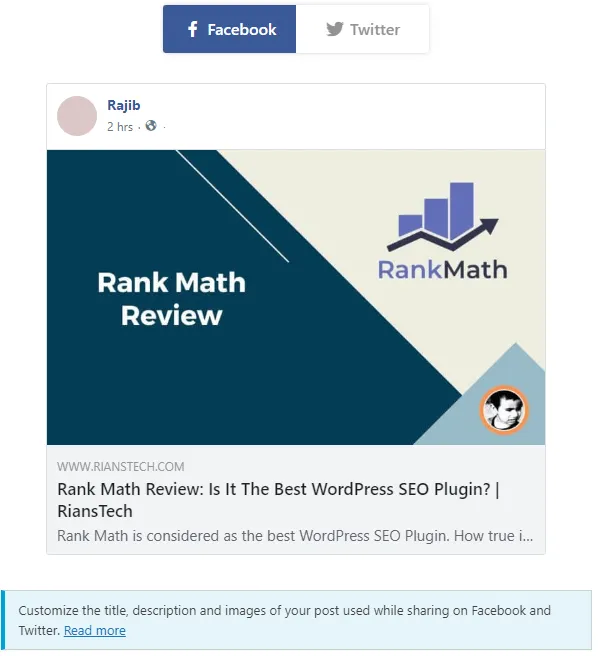 Social share snippet example in Rank Math