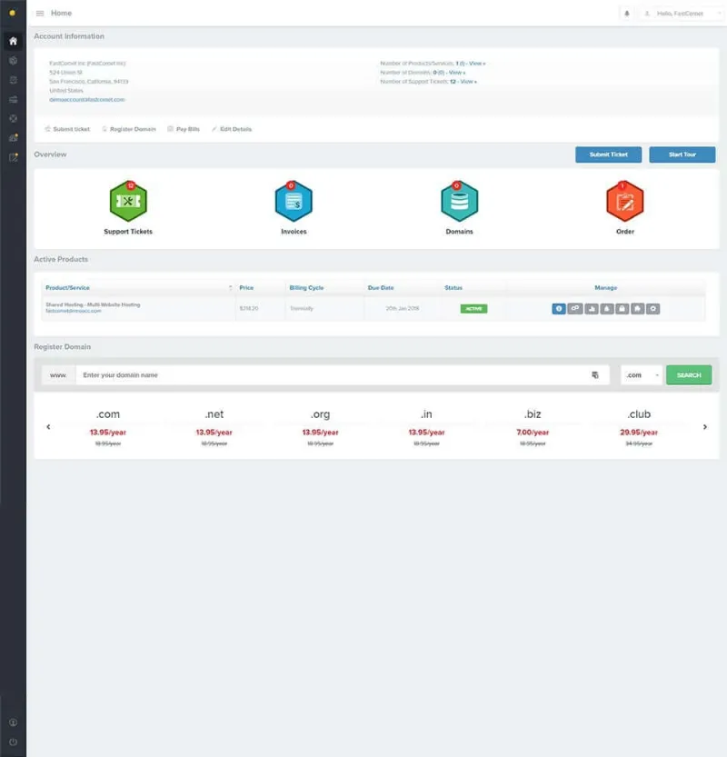 FastComet Dashboard