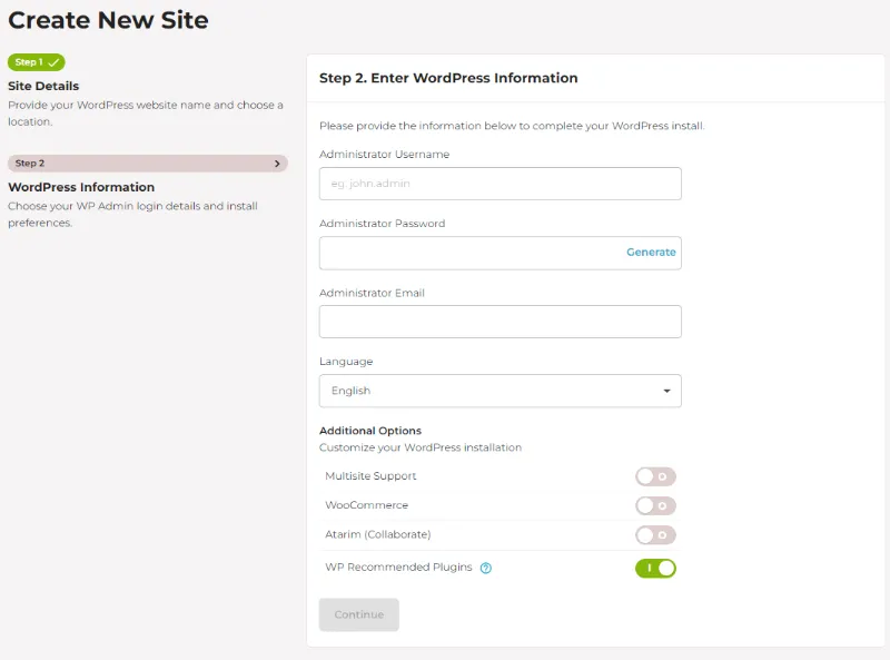 How to create a new site in Rocket.Net