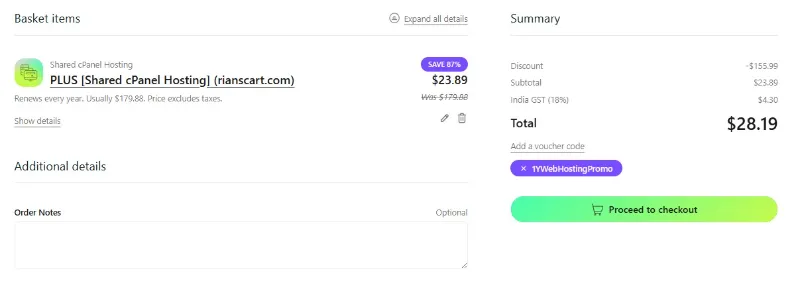 Hosting.com checkout page