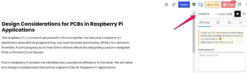 Rank Math Content AI Toolbar
