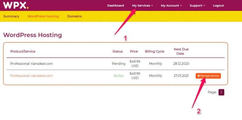 WPX Hosting Dashboard