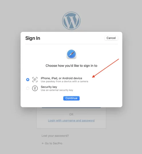 WordPress Biometric Login