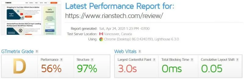 WP Rocket Test Result